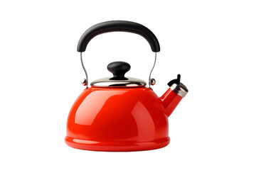 The Scarlet Symphony: A Kettles Melodic Pour on a White or Clear Surface PNG Transparent Background..
