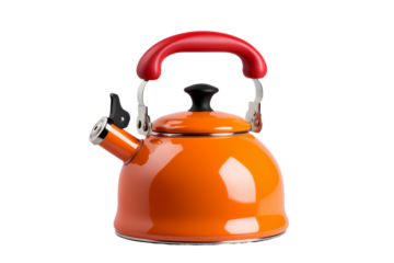 Fiery Elegance: An Orange Tea Kettle on a White or Clear Surface PNG Transparent Background..