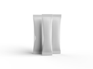3d rendering of a glossy sachet packaging stick for your product on a transparent background