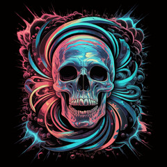 Fototapeta premium Vector psychedelic vibrant skull t shirt design