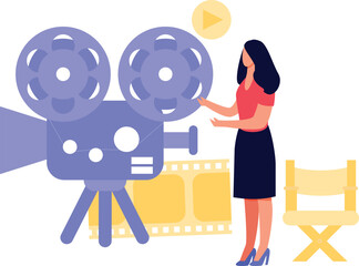 The girl is filming with the camera.