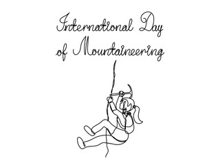 International Mountaineering Day. abstract climber, rock climber, alpinist, continuous single line art drawing sketch, logo