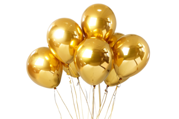 gold balloons isolated on transparent background