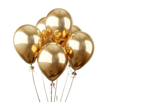 gold balloons isolated on transparent background