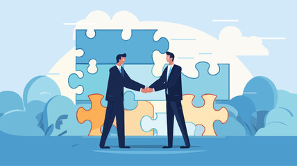 Partnership, teamwork or collaboration to success, solve jigsaw puzzle together, agreement or solution to win corporate trust, cooperation concept, vector