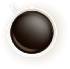 Coffee cup with coffee. Top view. Vector isolated design element.