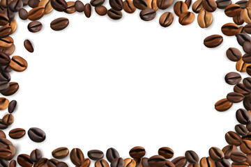 Coffee beans decoration element. Vector frame from realistic coffee beans with space for text.