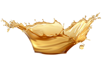 Gold liquid splash isolated on transparent background