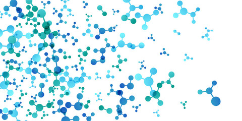 Vertical border with molecules, data or other tech structure elements. Pharmacy, biotechnology or chemistry design concept. Vector decoration element in green and blue colors