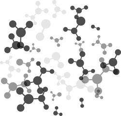 Circle with molecules, data or other tech structure elements. Pharmacy, biotechnology or chemistry design concept. Vector decoration element in gray colors