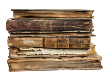 stack of old historical books isolated on white or transparent png