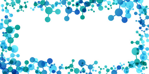 Frame with molecules, data or other tech structure elements. Pharmacy, biotechnology or chemistry design concept. Vector decoration element in green and blue colors