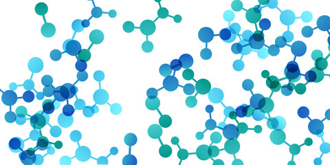 Textured background with molecules, data or other tech structure elements. Pharmacy, biotechnology or chemistry design concept. Vector decoration element in green and blue colors