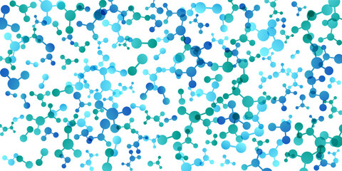 Textured background with molecules, data or other tech structure elements. Pharmacy, biotechnology or chemistry design concept. Vector decoration element in green and blue colors