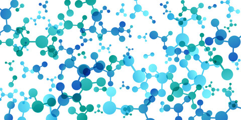 Textured background with molecules, data or other tech structure elements. Pharmacy, biotechnology or chemistry design concept. Vector decoration element in green and blue colors