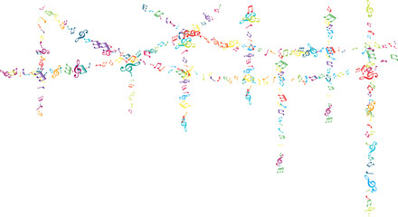 Garland from flying music notes. Vector decoration element in rainbow colors.