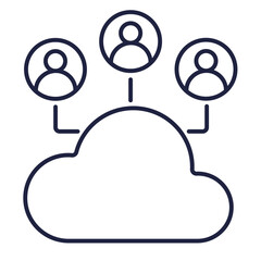 Cloud and users, network line icon. Cloud Computing, sharing, concept. Information technology and Software Computing. Logo symbol on white background. Editable vector stroke. Pixel Perfect.