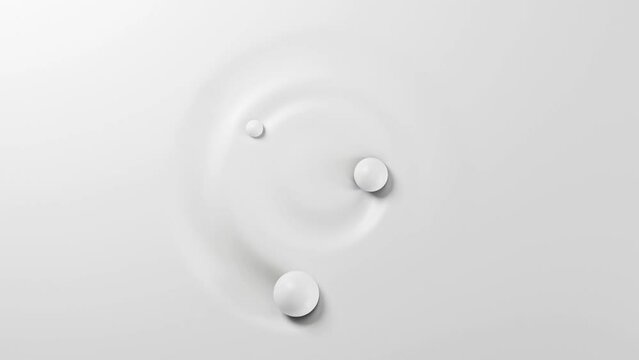 White geometry background, dynamic of ball rolling around circle, 3d render looping animation