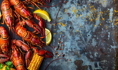 Southern Crawfish Boil with Cajun Spices on Homemade Seafood , Generative AI