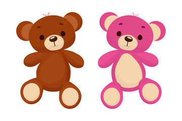 Cute teddy bears in pink and brown colors. Vector illustration