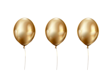 Golden balloons isolated on transparent background