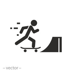 ride skateboard man icon, skater in the park, flat symbol on white background - vector illustration