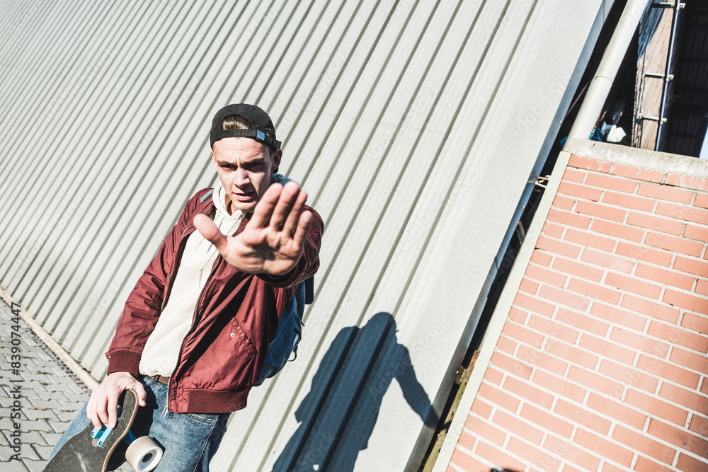 Poster portrait of young man gesturing