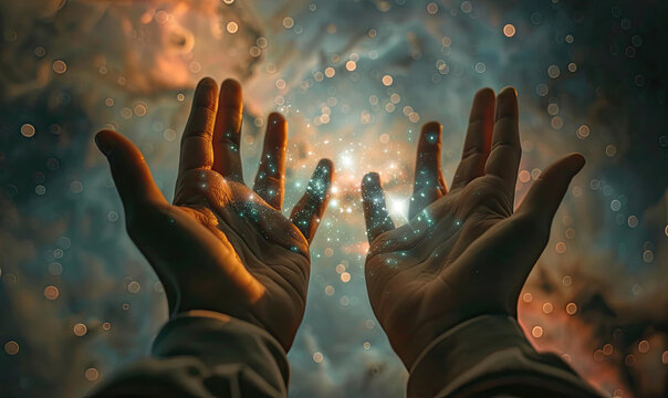 Cosmic Dreams: Hands Reaching for the Stars in Dark Fantasy