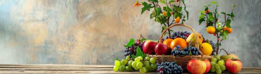 A large basket containing a variety of colorful and juicy fruits