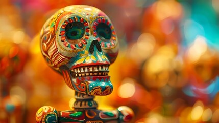 Detailed wood-carved calavera skeleton figurine
