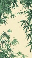 Obraz premium Bamboo border, muted greens, flat design, repeating pattern, no people