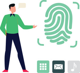 Boy pointing to fingerprint biometric security.