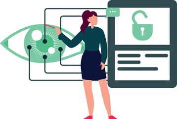 Girl demonstrating eye scanning technology.