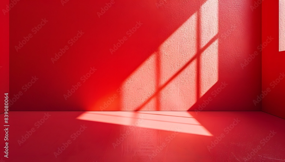 Aufkleber an empty red room with window shadows in a minimalist style background for product advertisement
