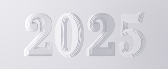 2025 numbers on white background of Happy New Year celebration for flyers, posters, business card or banner. 3d rendering illustration.