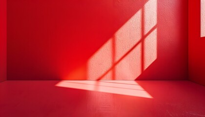 Obraz premium An empty red room with window shadows in a minimalist style background for product advertisement 