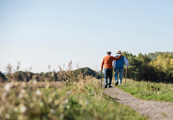 Two old friends taking a stroll through the fields, talking about old times