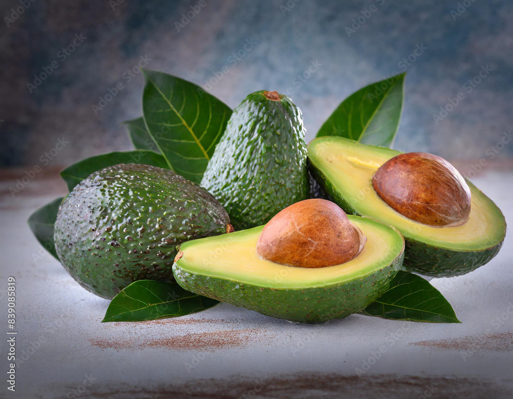 Poster Avocado fruits white background