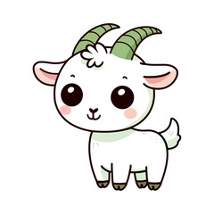 Cute goat vector flat illustration isolated on white background. Cartoon character goat farm animal.
