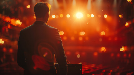 man standing in theater