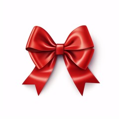 Fototapeta premium Festive Red Ribbon with Bow on White Background - Detailed High Resolution Gift Decoration Vector Illustration | Realistic Photo Style