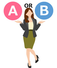 AとBの選択肢を考える女性実業家のイラスト	
