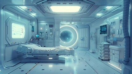 Obraz premium Hospital interior as a spaceship, medical equipment as alien tech
