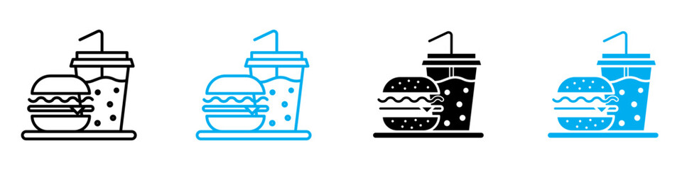 Hamburger and soft drink cup icon vector set collection for web