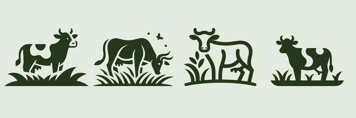 Cool, cute cow vector design with different characters