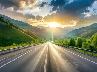 Car on the road, mountain lanscape background