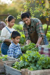 a Hispanic family running a small organic farm, preparing produce boxes for local markets