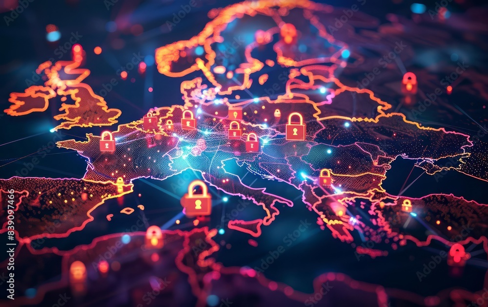 Poster a surreal digital illustration where encrypted data streams
