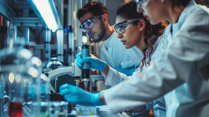 a Hispanic tech team developing advanced robotics for manufacturing in a cutting-edge research lab