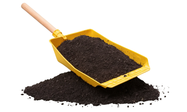Shovel Filled with Soil on Transparent or White Background – Ideal for Gardening, Landscaping, and Agricultural Design Projects